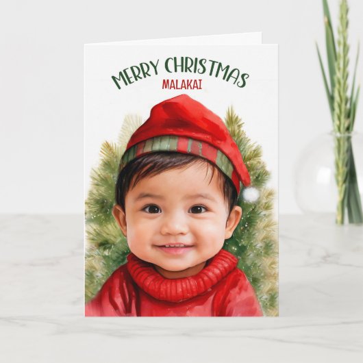 Jonge Aziatische Amerikaanse jongen met kerstnaam Feestdagen Kaart (Voorkant)