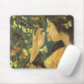 Jonge Aziatische vrouw met mooie vlinders Muismat (Met muis)