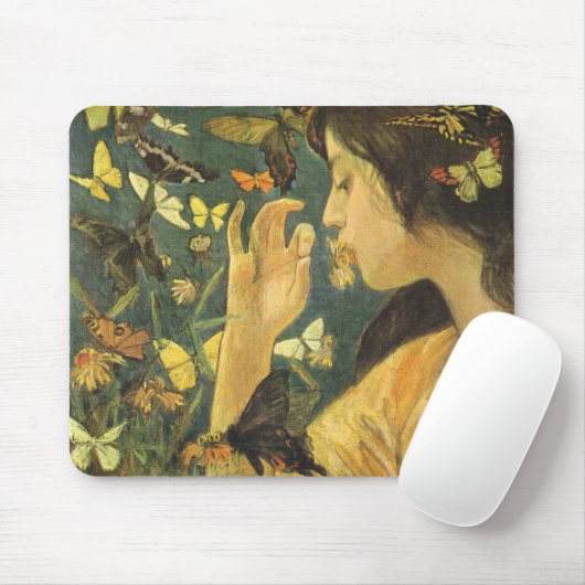 Jonge Aziatische vrouw met mooie vlinders Muismat (Met muis)