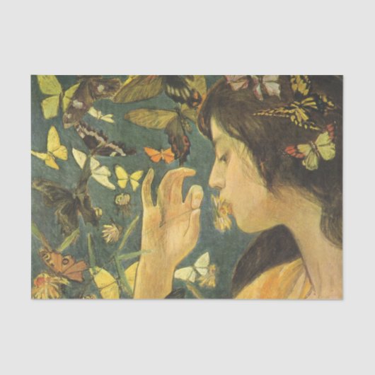 Jonge Aziatische vrouw met mooie vlinders Tissuepapier (Voorkant)