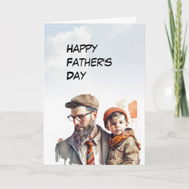 Jonge baard vader houdt zijn zoon Vaderdag Kaart