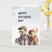 Jonge baard vader houdt zijn zoon Vaderdag Kaart (Gele Bloem)