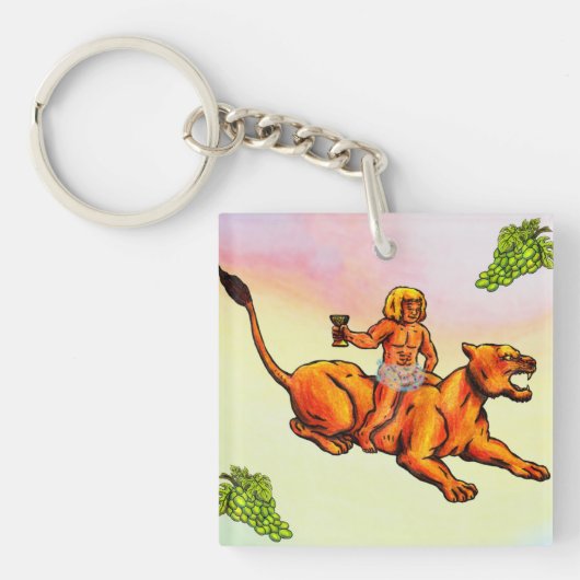 Jonge Bacchus rijdt met leeuwen en groene druiven Sleutelhanger (Voorkant)