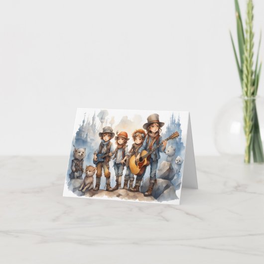 Jonge band Gitaren spelen Waterverf Paint Blank Kaart (Voorkant)