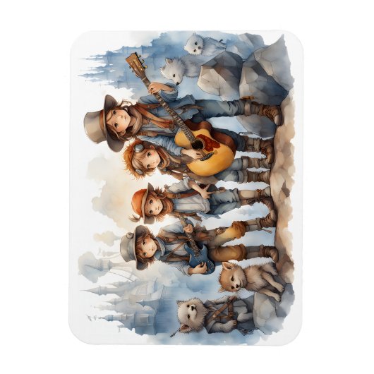 Jonge band Gitaren spelen Waterverf Paint Koelkast Magneet (Verticaal)