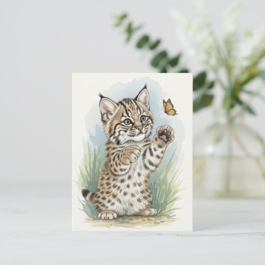 Jonge Bobcat Kitten Kat Baby Wilde Dieren Briefkaa Briefkaart (Staand voorkant)