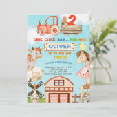 Jonge boerenjongen 2e verjaardag uitnodiging. kaart (Staand voorkant)