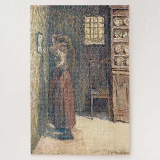 Jonge boerenmeisje doet haar haar 1891 - Pissarro Legpuzzel (Verticaal)