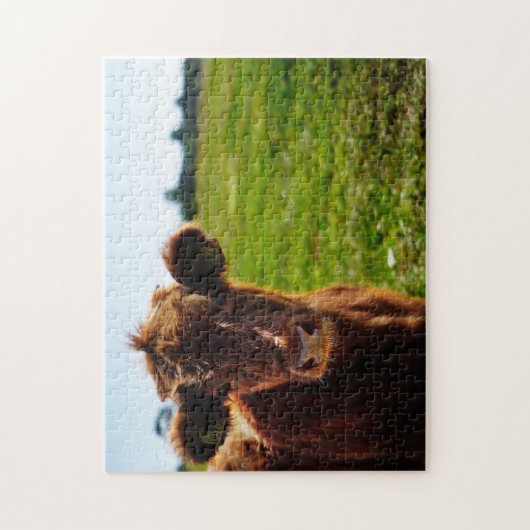 Jonge bruine Koe in het veld Pasture Legpuzzel (Verticaal)