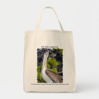 Jonge bruine pelikaan tote bag