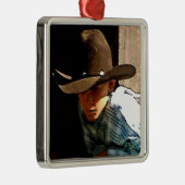 Jonge Cowboy-kerstversiering Metalen Ornament (Rechts)