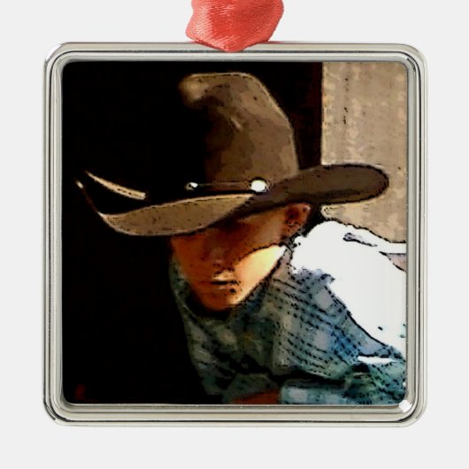 Jonge Cowboy-kerstversiering Metalen Ornament (Voorkant)