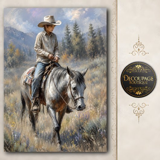 Jonge Cowboy op Paard Decoupage Tissuepapier