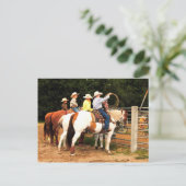 Jonge Cowboys rondup time on rodeo post card art Briefkaart (Staand voorkant)