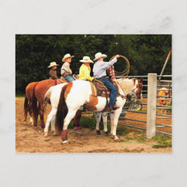 Jonge Cowboys rondup time on rodeo post card art Briefkaart