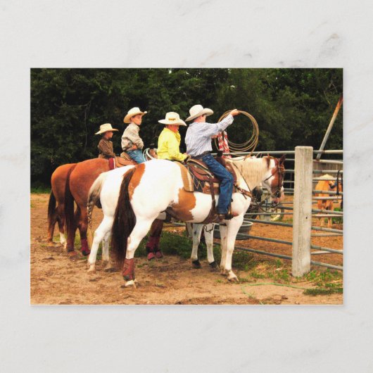 Jonge Cowboys rondup time on rodeo post card art Briefkaart (Voorkant)