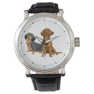 Jonge Dachshund Honden kijken Horloge