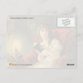 Jonge dame die per kaarslicht leest, zit in de ste briefkaart (Achterkant)