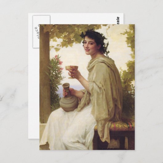 Jonge dame drink wijn briefkaart (Voorkant / Achterkant)
