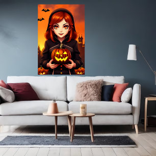 Jonge dame met een pompoen   AI Art Poster