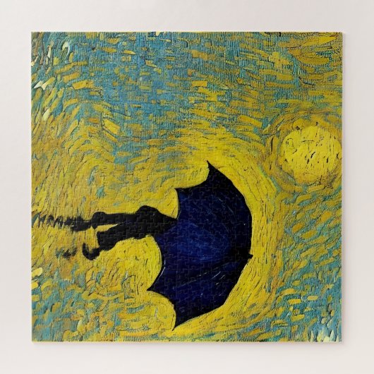 Jonge dame onder paraplu op zonnige maandag legpuzzel (Horizontaal)