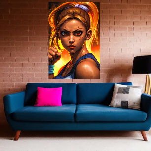 Jonge dame vechter portret   AI Art Poster