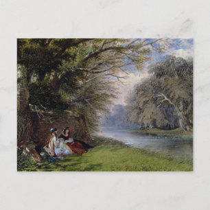 Jonge dames met een rivier briefkaart