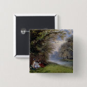 Jonge dames met een rivier vierkante button 5,1 cm (Voorkant /achterkant)