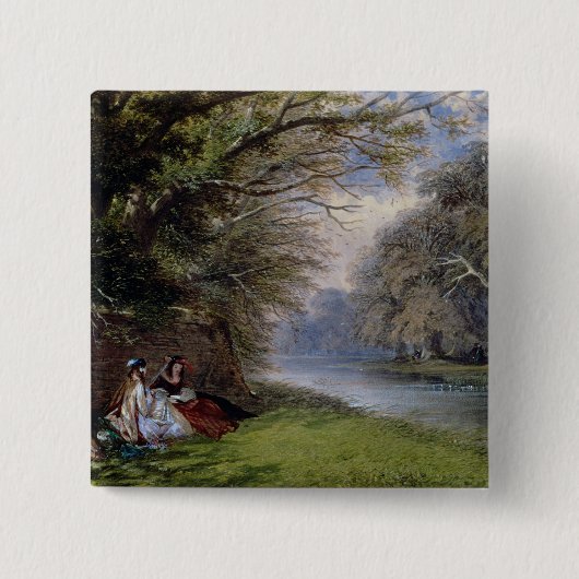 Jonge dames met een rivier vierkante button 5,1 cm (Voorkant)