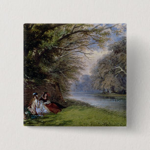 Jonge dames met een rivier vierkante button 5,1 cm