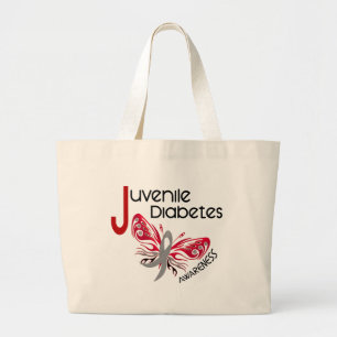 Jonge Diabetes BUTTERFLY 3 Grote Tote Bag