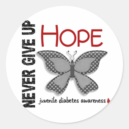 Jonge diabetes geeft hopvlinder nooit op 4.1 ronde sticker (Voorkant)