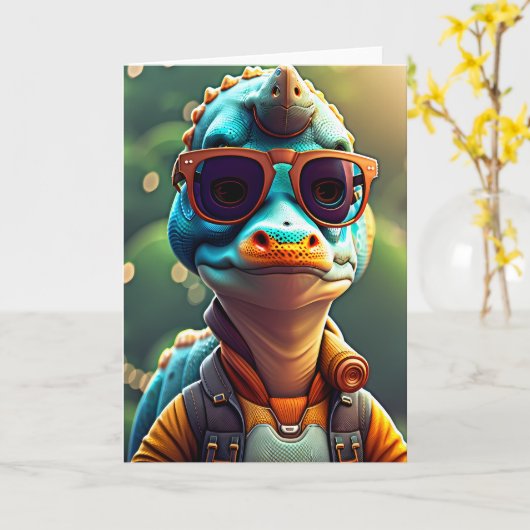 Jonge dinosaurus | Verjaardag Kaart (Gele Bloem)