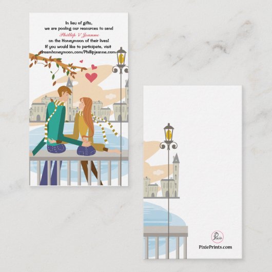 Jonge echtpaar droom huwelijksreis verzoek invoege informatiekaartje (Voorkant / Achterkant)