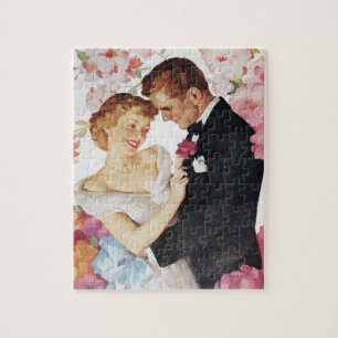 Jonge echtpaar formeel draag legpuzzel