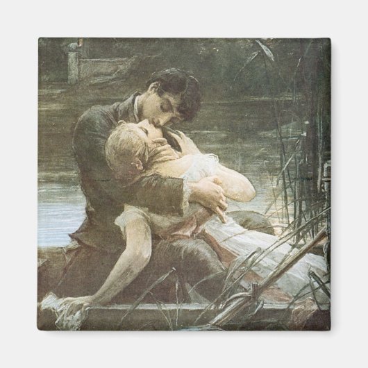 Jonge echtpaar in liefde (zoenen in een boot) magneet (Voorkant)