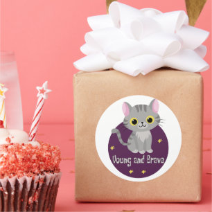 Jonge en dappere Kawaii schattige grijze kat gliml Ronde Sticker