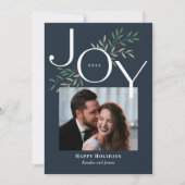 Jonge feestelijke kerstkaart met joy-fotokaartje (Voorkant)