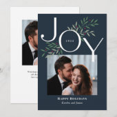 Jonge feestelijke kerstkaart met joy-fotokaartje (Voorkant / Achterkant)