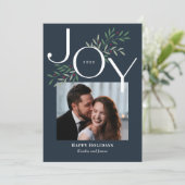 Jonge feestelijke kerstkaart met joy-fotokaartje (Staand voorkant)