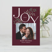 Jonge feestelijke kerstkaart met joy-fotokaartje (Staand voorkant)