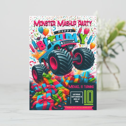 Jonge geitjes verjaardagsuitnodiging: Monster mash Kaart (Staand voorkant)