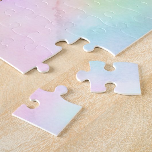 Jonge Giraffe in een blauwe trui met bloemen Legpuzzel (Zijkant)