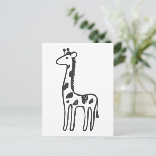 Jonge Giraffe in zwarte en witte schets Briefkaart (Staand voorkant)