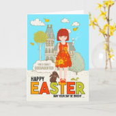 Jonge Goddochter op Pasen Redhead met vingers Kaart (Gele Bloem)