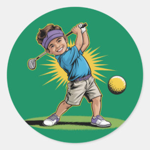 Jonge golfer verjaardag swing party ronde sticker