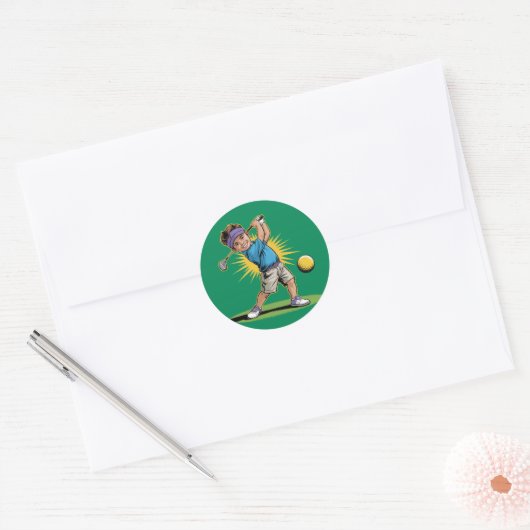 Jonge golfer verjaardag swing party ronde sticker (Envelop)