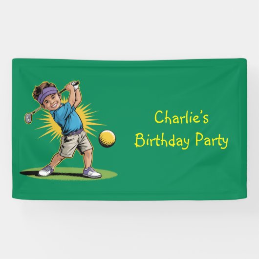 Jonge golfer verjaardag swing party spandoek (Horizontaal)