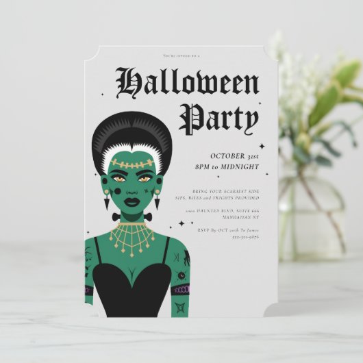 Jonge Gothic Bruid van Frankenstein Halloween Part Kaart (Staand voorkant)