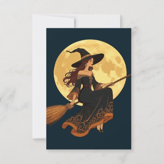 Jonge Gothic Heks Zat Astride Een Besom Vector Art Kaart (Voorkant)